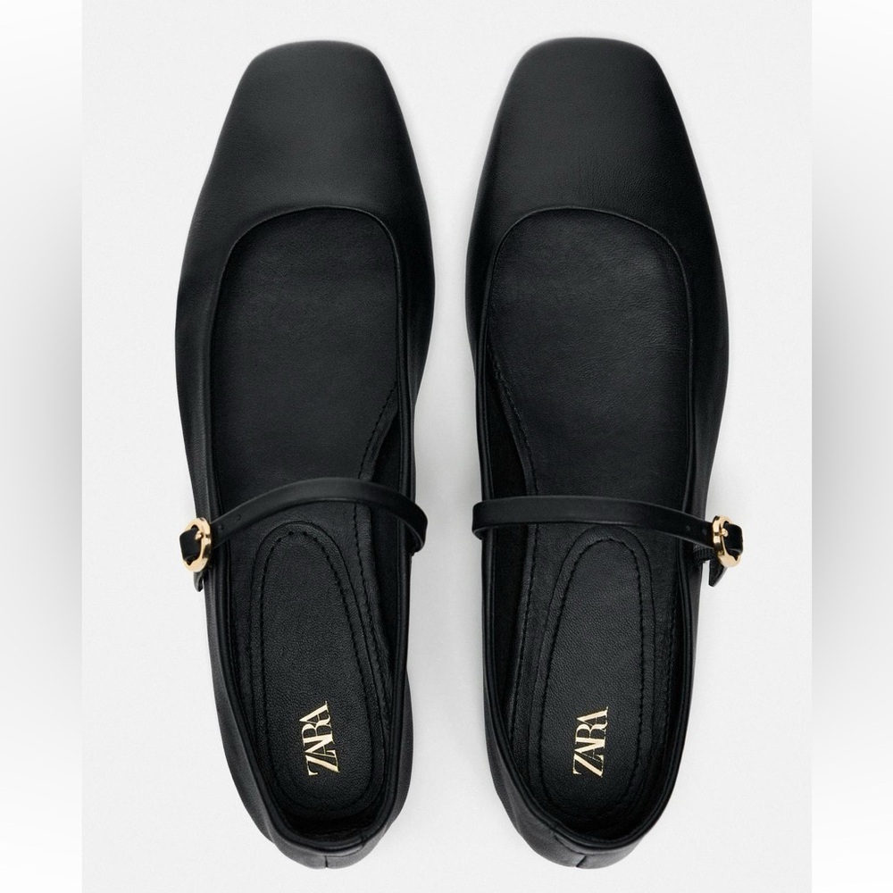 Zara Classic black flats with Gold Buckle